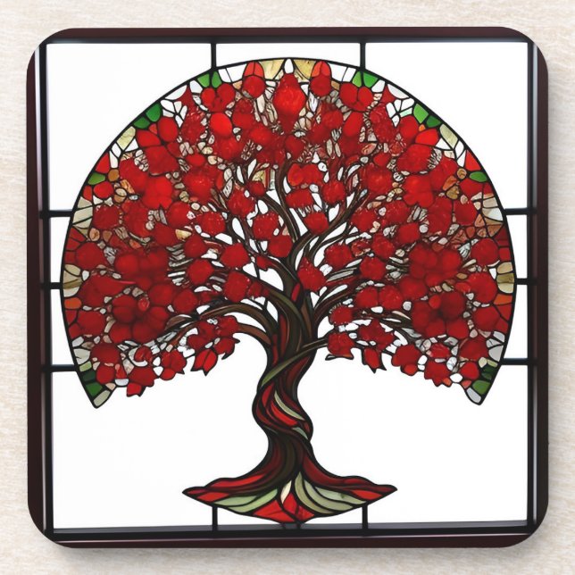 Stained Glass Depicting a Tree Coaster (Front)