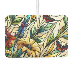 Stained Glass Design Wildflowers and Butterflies Car Air Freshener