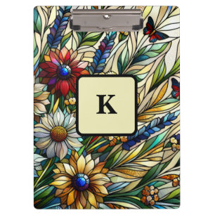 Stained Glass Design Wildflowers and Butterflies Clipboard