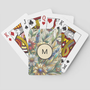 Stained Glass Design Wildflowers Field Monogram Playing Cards