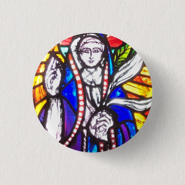 Stained Glass Design with Religious Figure. 3 Cm Round Badge (Front)
