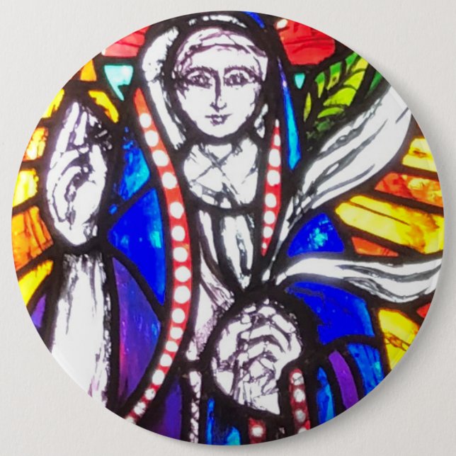 Stained Glass Design with Religious Figure. 6 Cm Round Badge (Front)