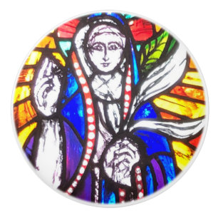 Stained Glass Design with Religious Figure. Ceramic Knob