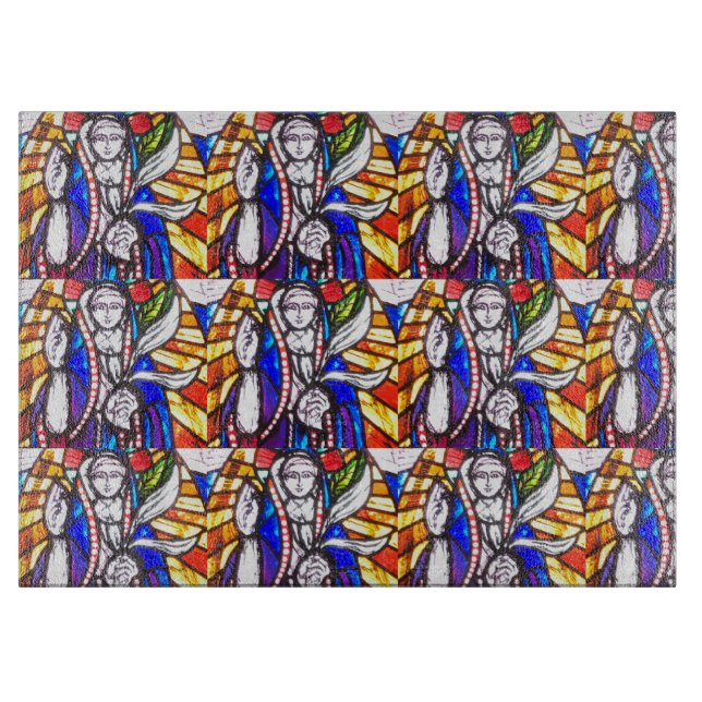 Stained Glass Design with Religious Figure. Cutting Board (Front)