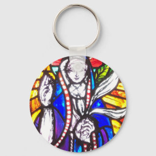 Stained Glass Design with Religious Figure. Key Ring