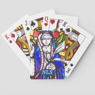 Stained Glass Design with Religious Figure. Playing Cards
