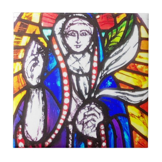 Stained Glass Design with Religious Figure. Tile (Front)