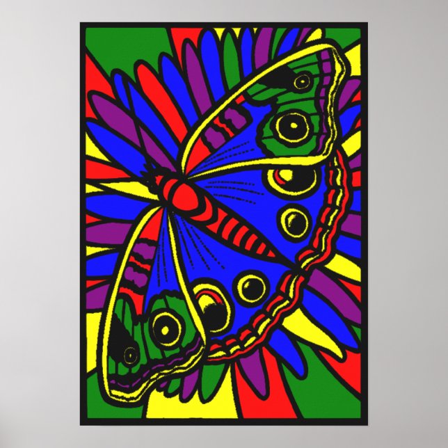 Stained Glass Digital Art Butterfly Poster Print (Front)