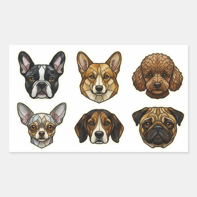 Stained Glass Dog Breed Portraits part 1 Rectangular Sticker (Front)