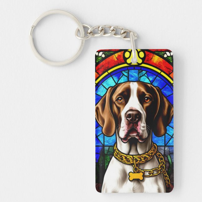 Stained Glass Dog Portrait Key Ring (Front)