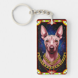 Stained Glass Dog with a Starry Background Key Ring