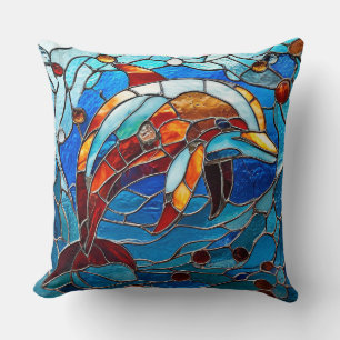 Stained glass dolphin cushion