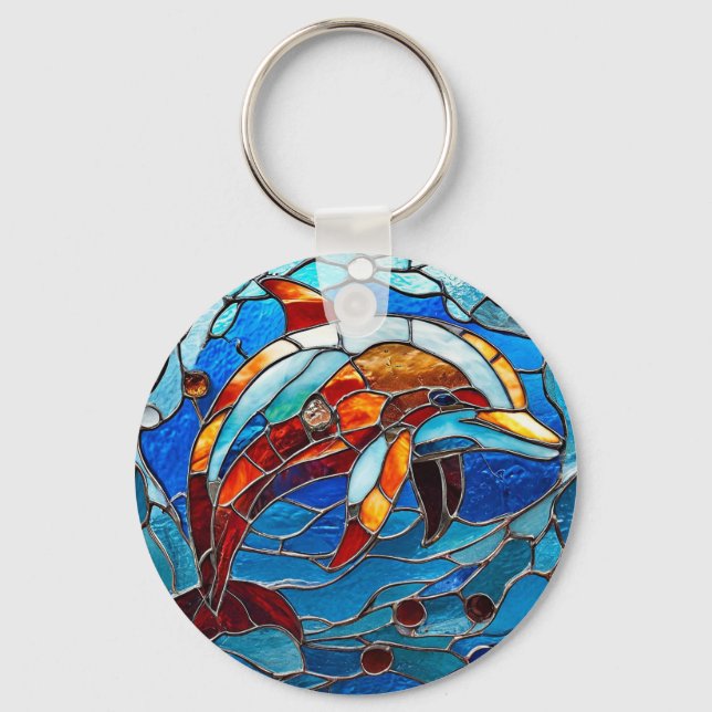 Stained glass dolphin key ring (Front)