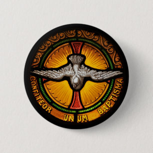 Stained glass dove 6 cm round badge