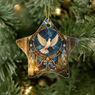 Stained Glass Dove Christmas Window Ceramic Tree Decoration