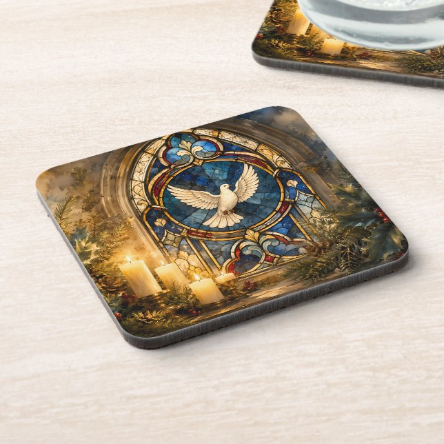 Stained Glass Dove Christmas Window Coaster (Left Side)