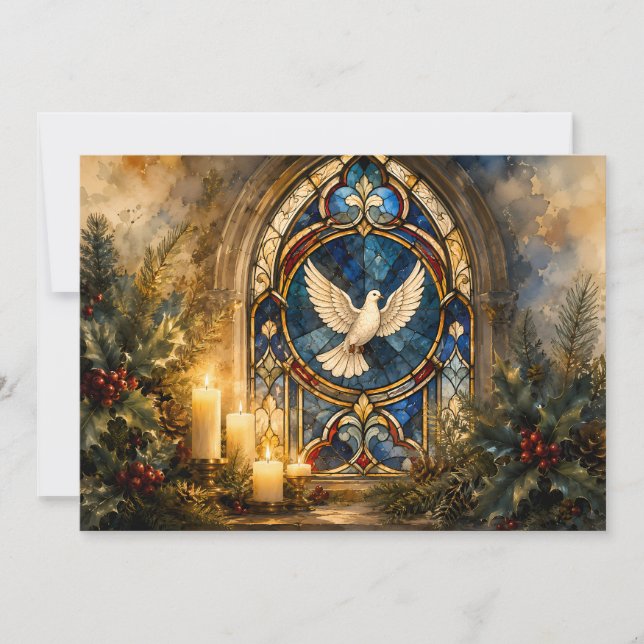 Stained Glass Dove Christmas Window Holiday Card (Front)