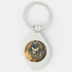 Stained Glass Dove Christmas Window Key Ring
