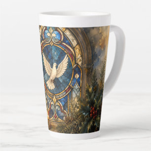 Stained Glass Dove Christmas Window Latte Mug