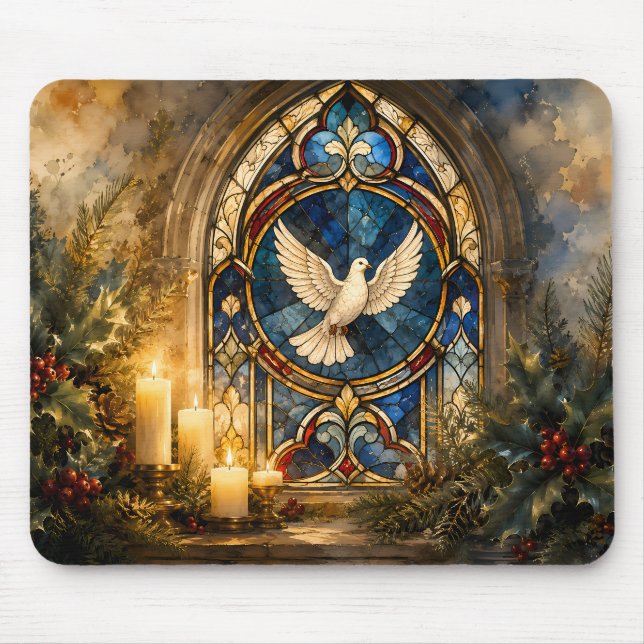 Stained Glass Dove Christmas Window Mouse Mat (Front)