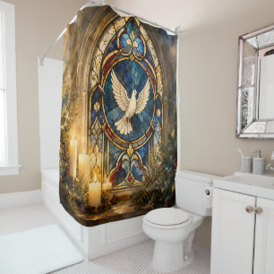 Stained Glass Dove Christmas Window Shower Curtain
