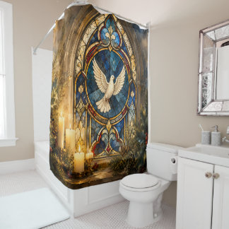 Stained Glass Dove Christmas Window Shower Curtain
