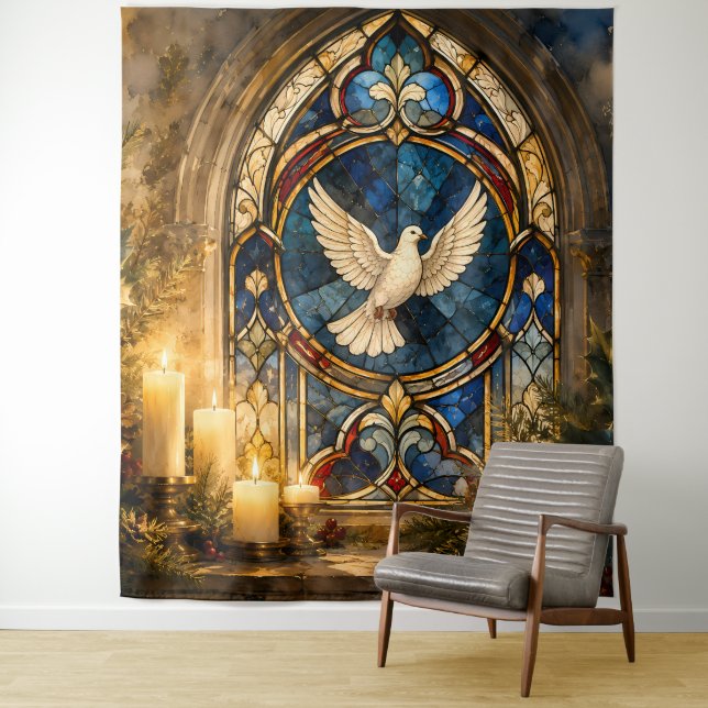 Stained Glass Dove Christmas Window Tapestry (In Situ)