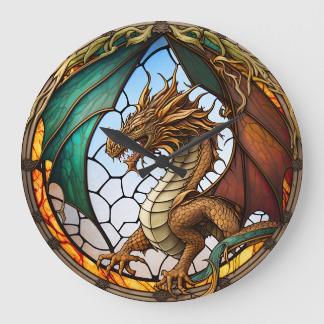 Stained Glass Dragon Design Clock (Front)