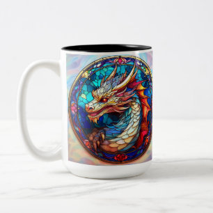 Stained Glass Dragon Left Handed Drinker Two-Tone Coffee Mug