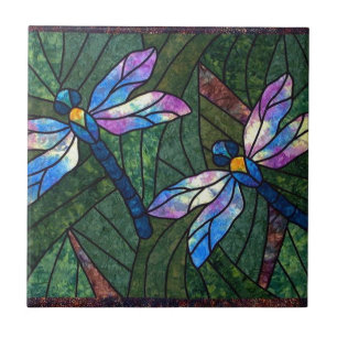 Stained Glass Dragonflies Tile