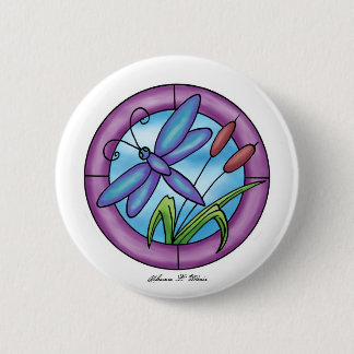 Stained Glass Dragonfly 6 Cm Round Badge