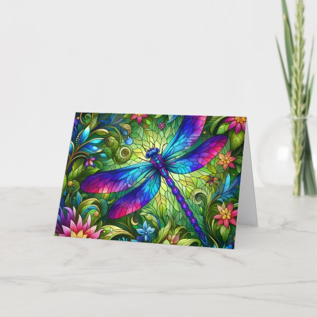 Stained Glass Dragonfly Birthday Card (Front)