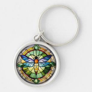 Stained Glass Dragonfly Key Ring