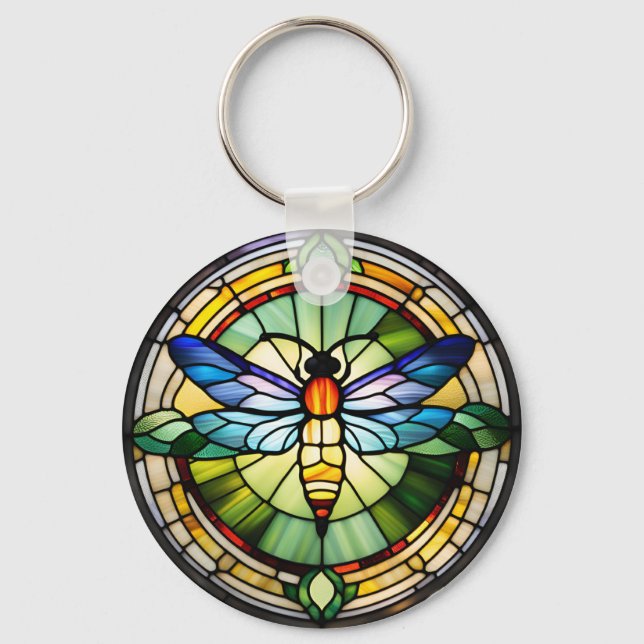 Stained Glass Dragonfly Key Ring (Front)