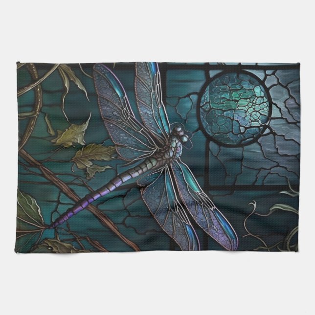 Stained Glass Dragonfly Shower Curtain Tea Towel (Horizontal)