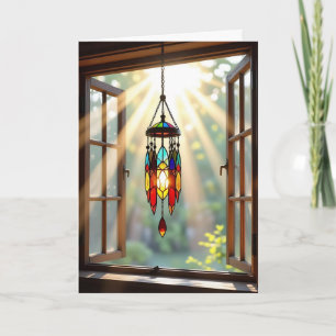 Stained Glass Dreamcatcher in Window   Birthday Card