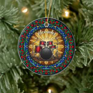 Stained Glass Drums Custom Name Christmas Ceramic Tree Decoration