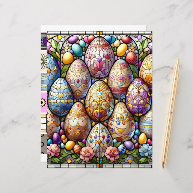 Stained Glass Easter Patterned Scrapbook Paper (Front/Back In Situ)