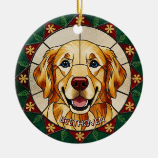 Stained glass effect DOG'S name Christmas  Ceramic Tree Decoration
