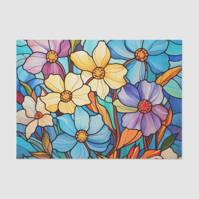 Stained Glass Effect Floral Bunch Decoupage Tissue Paper (Front)