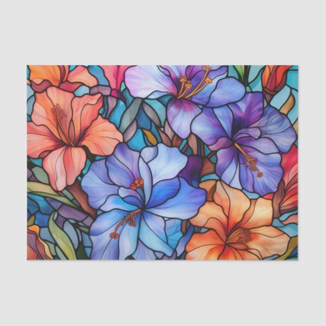 Stained Glass Effect Flowers Decoupage Tissue Paper (Front)