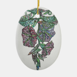 Stained Glass Effect Morning Glory September Birth Ceramic Tree Decoration