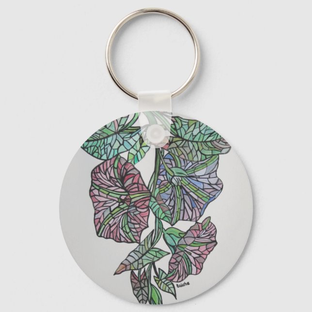 Stained Glass Effect Morning Glory September Birth Key Ring (Front)