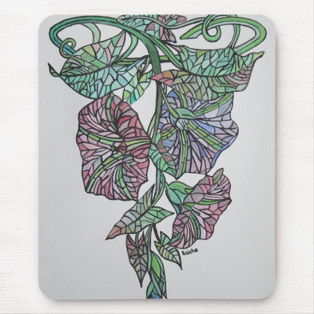 Stained Glass Effect Morning Glory September Birth Mouse Mat (Front)