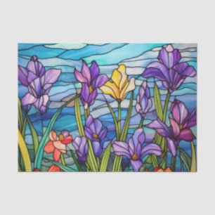 Stained Glass Effect Purple Flowers Decoupage Tissue Paper