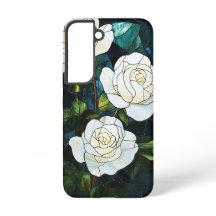 Stained Glass Effect Samsung Case, White Roses