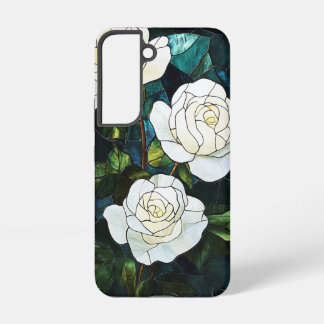 Stained Glass Effect Samsung Case, White Roses Samsung Galaxy Case