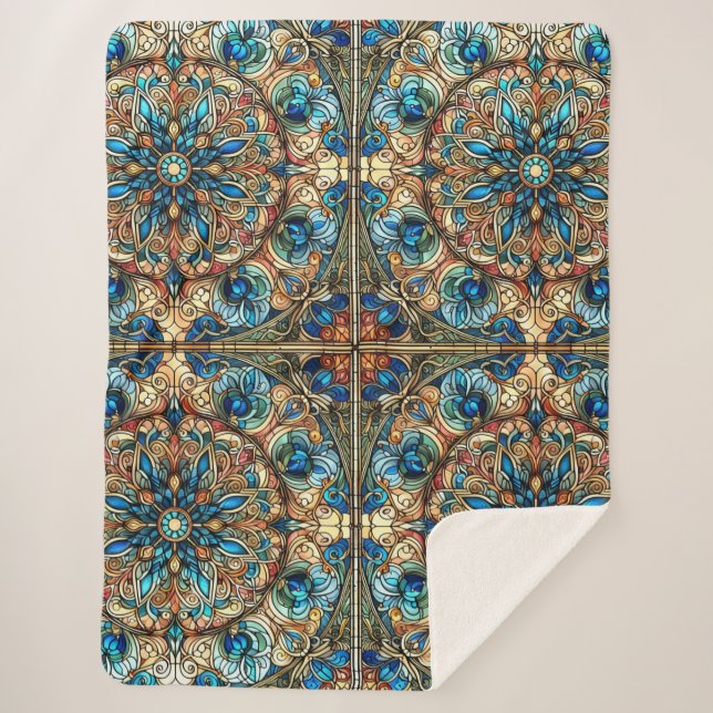 Stained Glass Elaborate Design  Sherpa Blanket (Front)