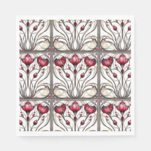 Stained Glass Elegant Red Floral Napkin