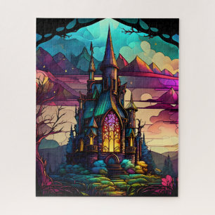 Stained Glass Fairytale Castle, Pretty Princess Jigsaw Puzzle